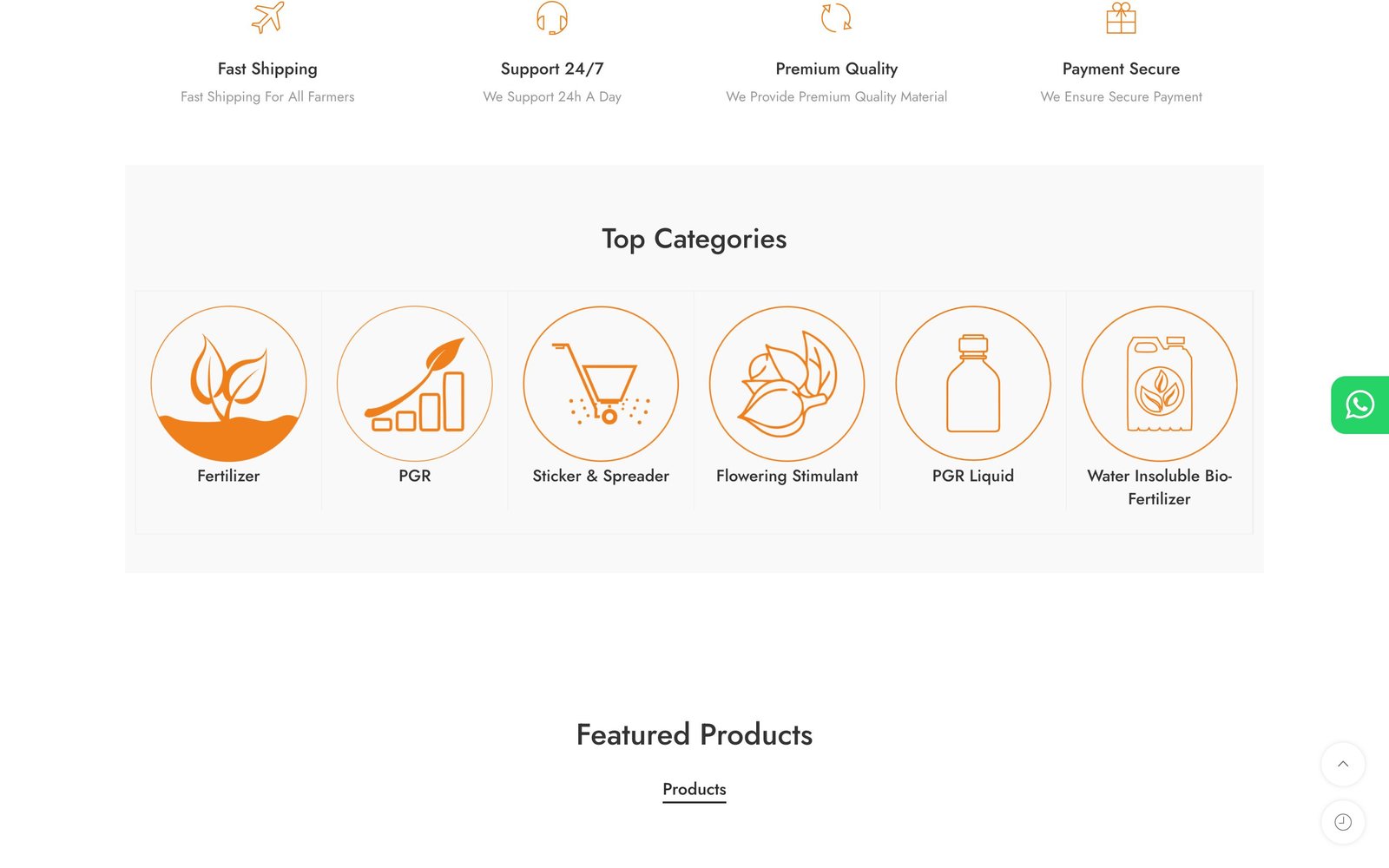 Service promises and Top Categories icons on the home page