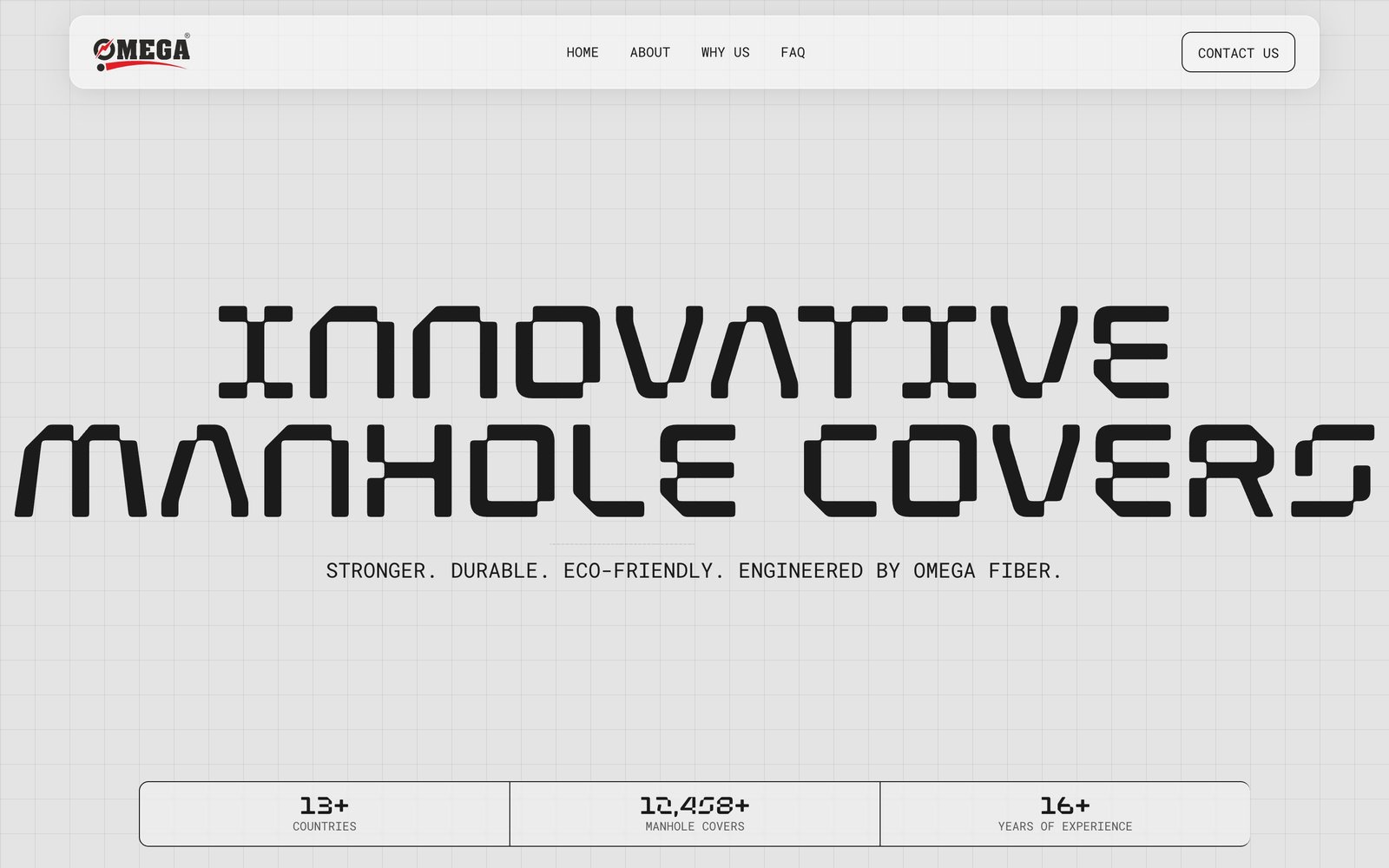 Omega Fiber home page with the headline Innovative Manhole Covers